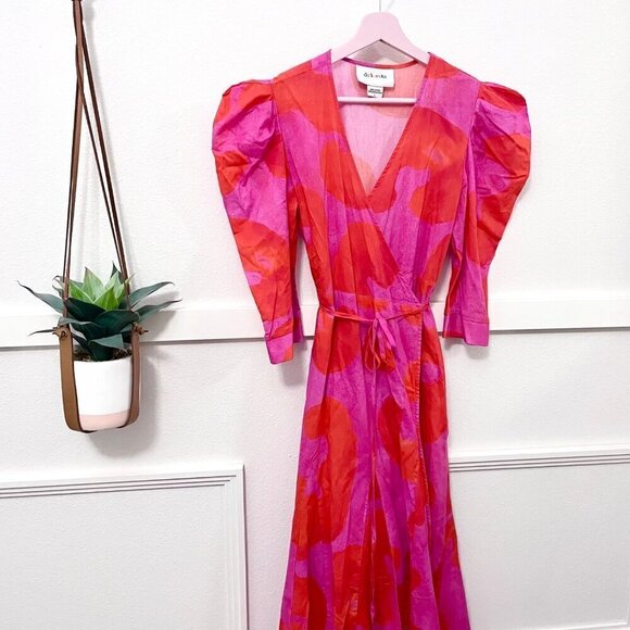 Tuckernuck De Loreta Izula Dress Pink Red Print Andita Size S - Picture 2 of 7